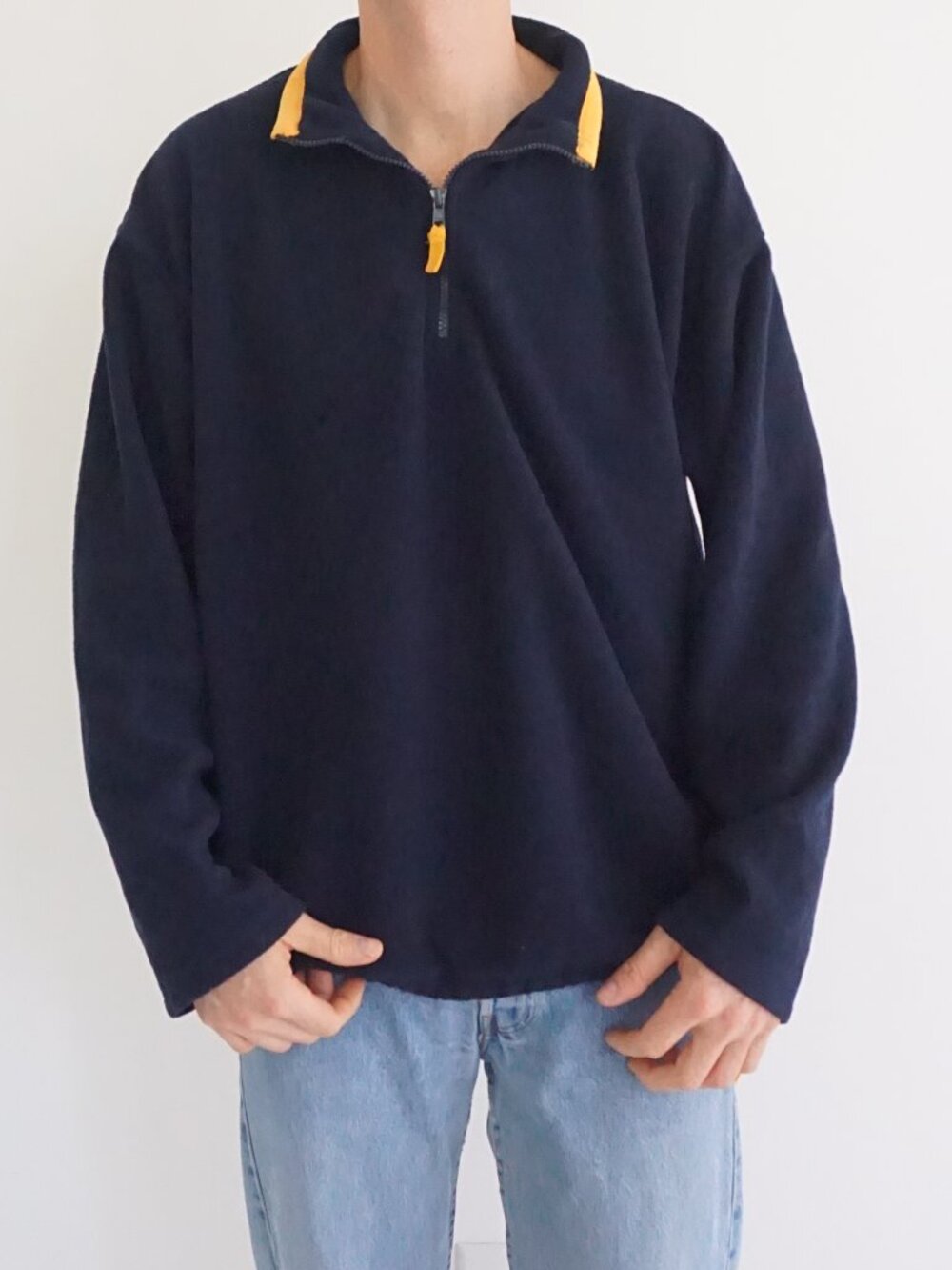 Cherokee Navy Colorblock Quarter Zip Outdoor Hiking Trail Athletic Sweater XL